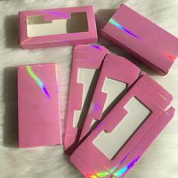 Pink holographic box empty lashes box hot selling and good quality cardboard pink Colour custom private label logo