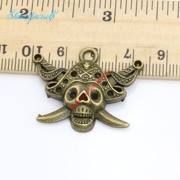 Wholesale-Silver Bronze Plated Pirate Skull Charms Pendants for Necklace Jewelry Making DIY Handmade Craft 26x33mm