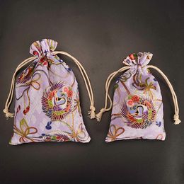 New Peacock phoenix Pattern Gift Pouch Drawstring Cotton Linen Bag Jewelry Packaging Bag Christmas Party Small Cloth Bags 3pcs/