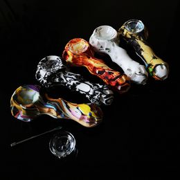 Silicone Printing Hand Pipe Smoking Pipes Spoon Pipe Heady Colours Dab Rig Tobacco Oil Burners With Glass Bowl Dabber Tool SP262