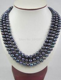 HFINE 9-10mm Real black pearl necklace 60 "long
