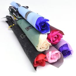 5 pçs Sabonete Multicolor Flor Rosa Flores Artificiais Buquê Decoração de Casamento Toque Real Flores Decorativas para Decoração de Quarto
