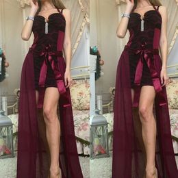 Sexy Burgundy A Line Prom Dresses 2019 Sweetheart Neck Velvet Long Evening Dress Floor Train Party Gowns
