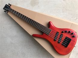 Custom 5 Strings Neck-thru-body Red-brown Electric Bass Guitar with Black Hardware,Active Circuit,Can be Customised