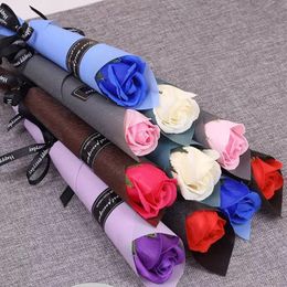 Artificial Flower Rose Everlasting Soap Flower Home Docoration Gift Rose Craft Papper Wrapped Ribbon Holiday Gift