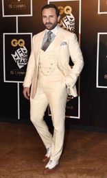 Fashion Beige Groom Tuxedos Notch Lapel Groomsmen Mens Wedding Dress Popular Man Jacket Blazer 3 Piece Suit(Jacket+Pants+Vest+Tie) 1026