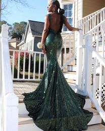 Green Mermaid Dark Dresses Long Bateau Neck Sequined Sweep Train Formal Dress Evening Party Gowns Wear Special Ocn Dresses