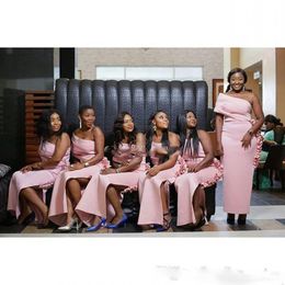 Dusky Pink Bridesmaid Dresses For Wedding 2019 Ruched Satin Off Shoulder Maid Of Honour Gowns Plus Size Cheap Bridesmaid Dress