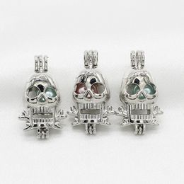10pcs Silver Skull Head Crossbones Pearl Cage Jewellery Accessories Lockets Diffuser Cage Pendant Perfume Essential Oil Necklace