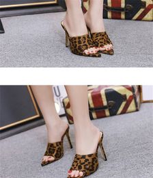 Designer-ed Leopard Print High Heeled Womens Shoes Hot Sale New Arrival Fashion Fluffy Slippers
