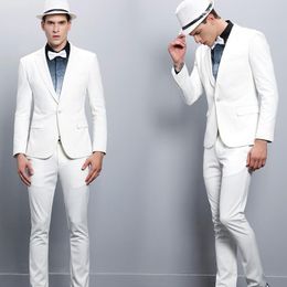 White Mens Wedding Tuxedos 2019 Notched Lapel One Button Groom Pants Suits Custom Made Handsome 2 Pieces Best Men Blazer