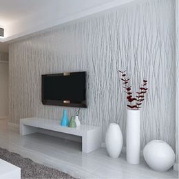 Carta da parati a strisce verticali floccate sottili di moda non tessuta per pareti di sfondo del divano del soggiorno Carta da parati per la casa 3D grigio argento