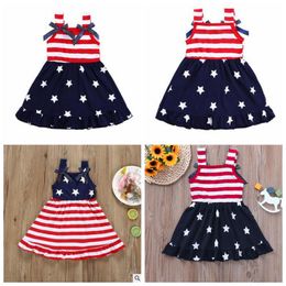 Baby Clothes Girl Dresses American Flag 4th Of July Dress Bow Striped Star Princess Dress Girls Independence Day Dress Summer Sundress C5742