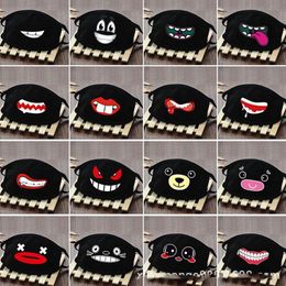 IN Stock Cotton Dustproof Mouth Face Mask Anime Cartoon Lucky tooth Women Men Muffle Face Mouth Masks Black Creative Masks