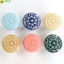 6x Vintage Ceramic Handle Knobs Plum Blossom European Style Kitchen Cupboard door Children Room drawer Dresser Pull Handle