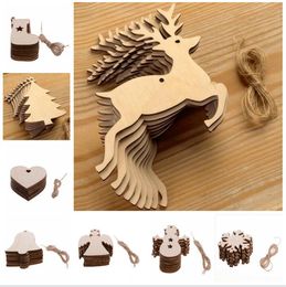 10pcs/Lot Christmas Tree Ornaments Wood Chip Snowman Tree Deer Socks Hanging Pendant Ornaments Christmas Decoration Xmas Gift Crafts DHL