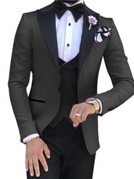 Newest One Button Groomsmen Peak Lapel Wedding Groom Tuxedos Men Suits Wedding/Prom/Dinner Best Man Blazer(Jacket+Tie+Vest+Pants) 986