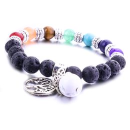 8MM Lava Stone Beads Tree Of Life 7 Chakras Bracelet Diy Aromatherapy Essential Oil Diffuser Bracelet for women men Jewellery