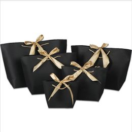 21x7x17cm Colorful Paper Bag With Handle Cute Bow Ribbon Black Gift Bag For Christmas Party