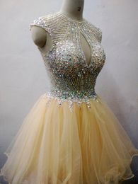 Sexy Short Luxury Blush A-Line Prom Dresses Backless Cocktail Tulle Mini Skirt Homecoming Dress Formal Graduation Party Gown