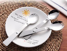 Outdoor Camping Hiking Stainless Steel Metal Fork Spoon Tableware Cookout Picnic Foldable Folding 304 stainless steel Spork SN4687
