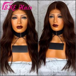Brown 13*4 Synthetic Lace Front Wigs Baby Hair Brazilian Natural Wave Wigs for Women Bleached Knots