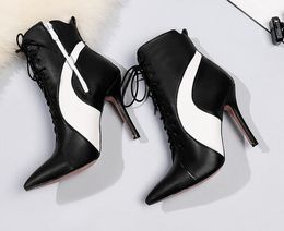 Hot Sale-New Fashion Euramerican High Heel Martin Boots Mixed Colour Pointed Toe High Heel Sexy High Heel Femal Ankle Boots