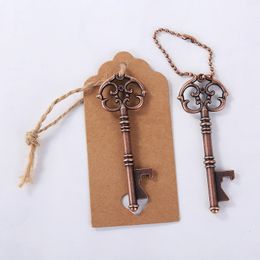 Retro Keychain Vintage Bronze Beer Bottle Opener with Chain Wedding Favour Party Gift Card Packing