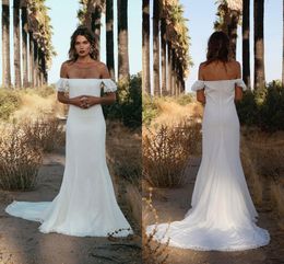 2024 New Fashion Beach Simple Mermaid Wedding Dresses Off Shoulder Floor Length Zipper Back Wedding Bridal Gowns Custom Made 101
