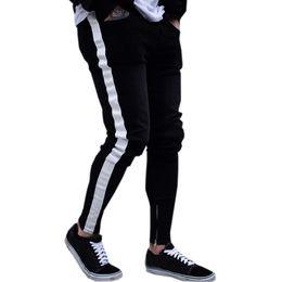 Men's Jeans Black Men Casual Stripe Trouser Biker Ripped Skinny Frayed Slim Fit Denim Pants Trousers Clothes Pencil