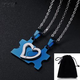 Fashion-e Puzzle-shaped Necklaces Set Engrave Hollow Heart Stainless Steel Necklace For Lover Valentine Gift Free Shipping