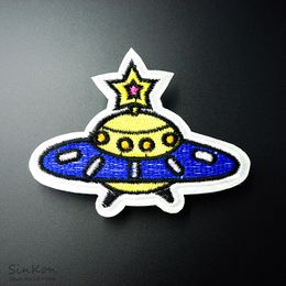 UFO Size:7.5x10.0cm DIY Patch Badge Embroidered Cute Badges Hippie Iron On Kids Cartoon For Clothes Stickers