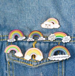 Rainbow Clouds Enamel pin Custom Dark White Brooches Bag Clothes Lapel Pin Badge Weather Jewellery Gift for Kids Girls