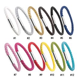 Stainless Steel Magnetic clasps Braided Leather Bracelet 12 color Men 6MM Wax rope Charm Bangles For women Fashion Luxury Jewelry