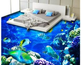 Underwater world coral fish stereo 3D floor waterproof wallpaper for bathroom wall