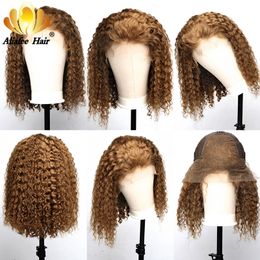 #30 Ombre Color Short Curl Lace Front Human Hair Wigs Pre Plucked Remy Hair With Baby Bob Wigs 150% Density 13x4 Front