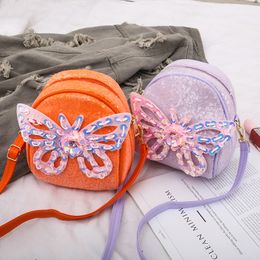 Kids Korean Backpacks 2020 Kindergarten Baby School Bags Children Cute Fashion Sequin Butterfly Adornment Cross-body Bags Kids Snacks Bags