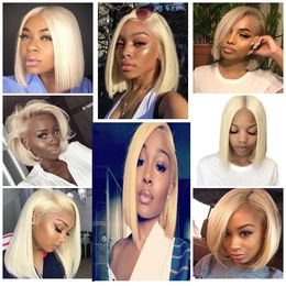 Full Lace Human Hair Wigs Short Bob Wigs Brazilian Blonde #613 Human Hair Lace Front Wigs Straight Thick Glueless With Baby Hair