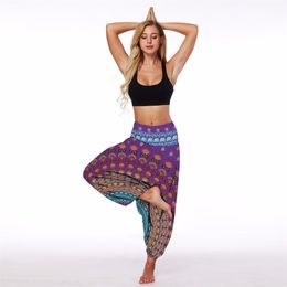 JIGERJOGER 2018 Purple Aztec Yoga legging lounge pants Bloomers estilo indio pierna ancha pantalones sueltos ropa de playa pantaletters fitness # 296277