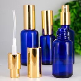 Portable Glass Spray Bottle Empty Blue Refillable Perfume Bottles 30ml 50ml 100ml with Gold Cap Mist Pump Spray