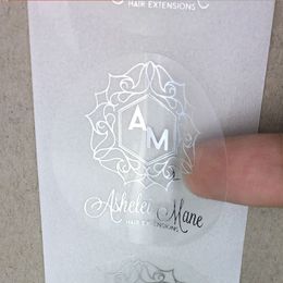 Clear label sticker with silver foiling custom roll stamping logo adhesive stickers translucent plastic packing labels