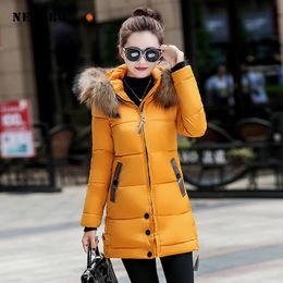 NEEDBO Down Jacket Women Long Winter Down Coat Fur Collar Slim Oversize Doudoune Femme Jacket Coat Lady Parka Long