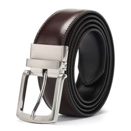 Men's Genuine Leather Belt Reversible For Jeans Male Rotated Buckle Dress Belts Designer Cowskin Leather Belts For Men Black