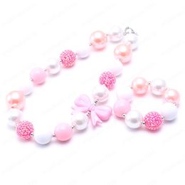 Child Girls Chunky Bubblegum Necklace Bracelets Set Fashion Kids Toddler Chunky Beads Jewellery Set For Party Gifts Cute
