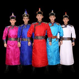 Mongolian Dance Costumes Tang suit style national clothing men long sleeves silk blend robe asia festival stage performance wear