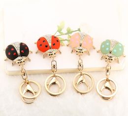 Rhinestone Ladybird Key Ring Cute and Shining Keychain Classics Insect Pendant Bag Charm Key Chain Accessories for Car Keys