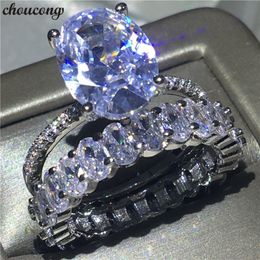 choucong Lovers Promise Finger Ring set 925 Sterling Silver Oval cut Diamond cz Engagement Wedding Band Rings For Women Jewellery