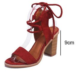 Hot Sale-Women Block heel Sandals Pumps Lace Up Chunky Sandals Slippers thick heel Woman Summer Shoes Slippers