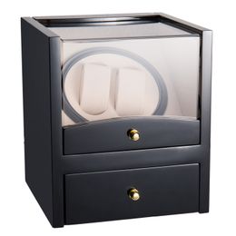-EU Stock Watch Winder caixa de exibição rotação automática de armazenamento Casos 2 Grades de madeira com jóia PU Leather Box