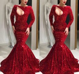 2019 Cheap Dark Red Long Sleeves Prom Dress Sequined Pageant Holidays Wear Graduation Evening Party Gown Custom Made Plus Size